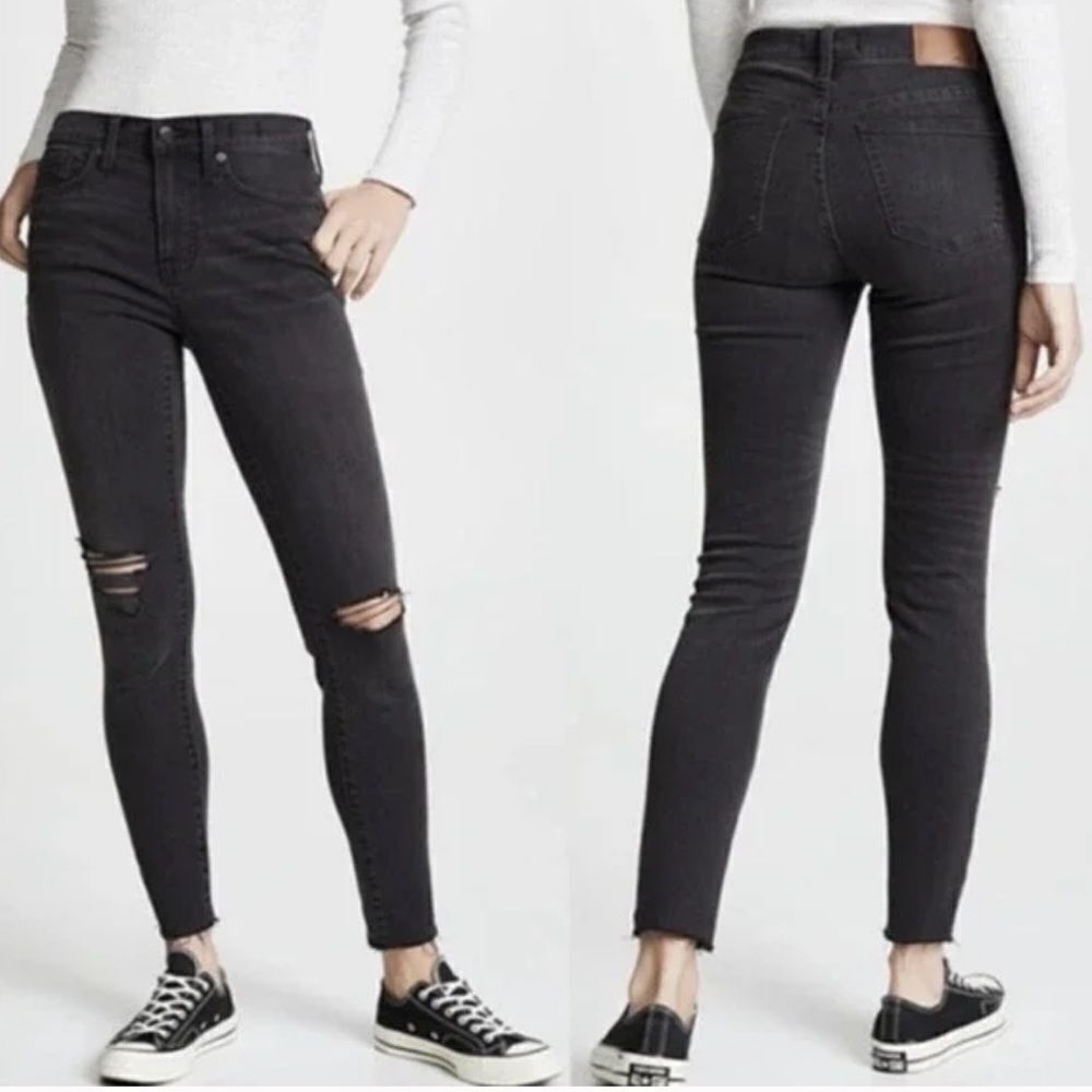 Madewell 9” High Rise Skinny Black Ripped Jeans 27 Petite
